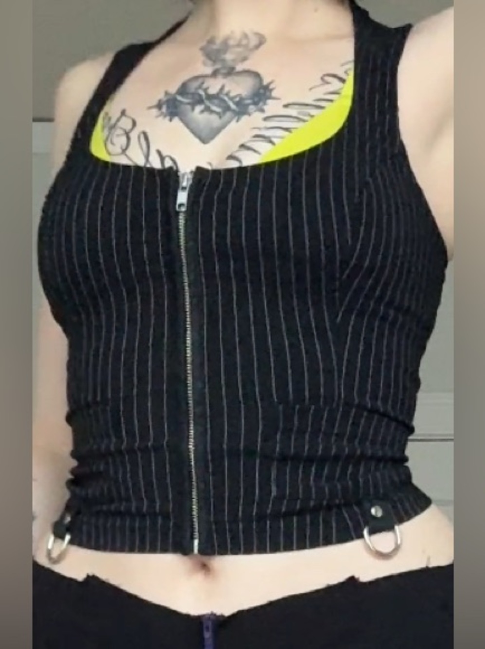 Lip Service Black Pinstripe Zip Tank with O-Rings collectors